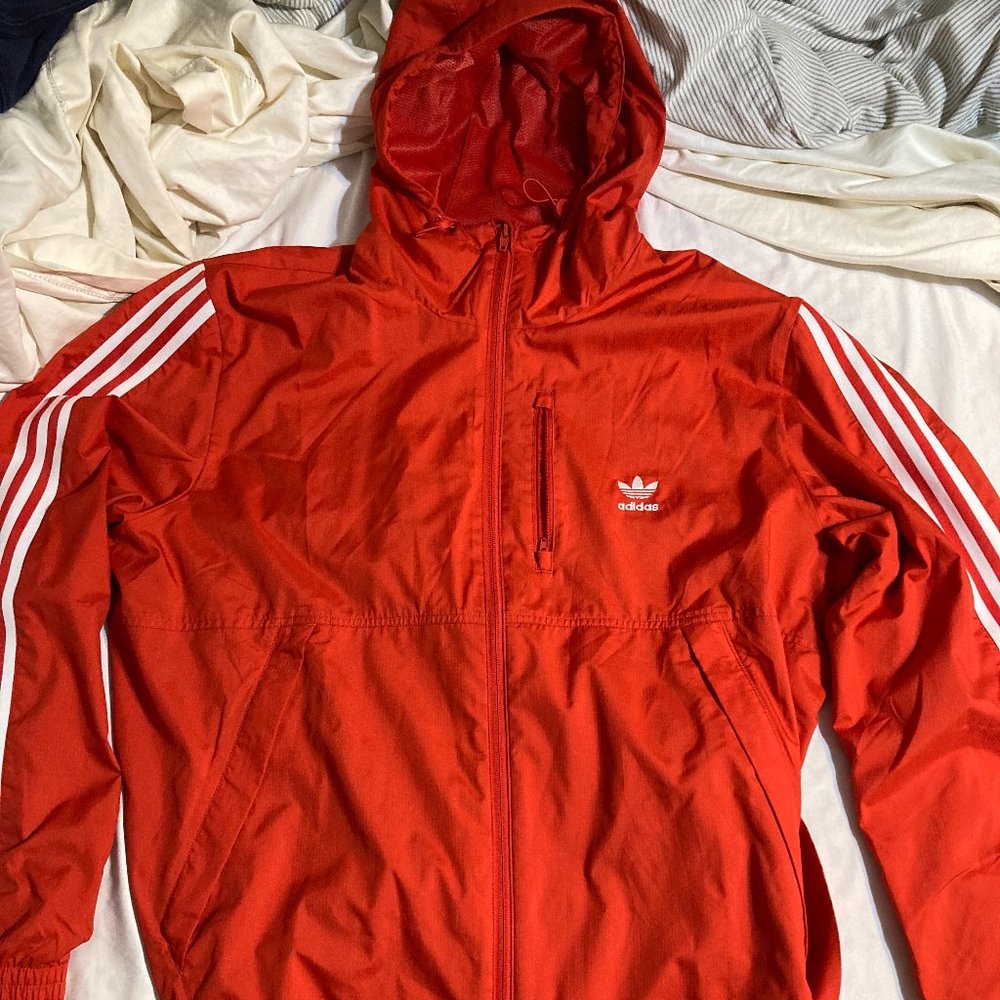 Vintage 2000's Adias Originals Red Zip-up Warmup Raincoat UK XL fits like US XL
